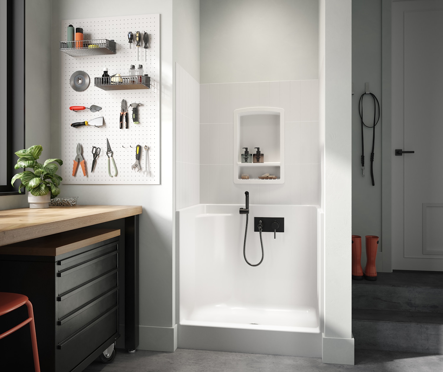 Odie 36 x 27 AcrylX Alcove Center Drain One-Piece Pet Shower in